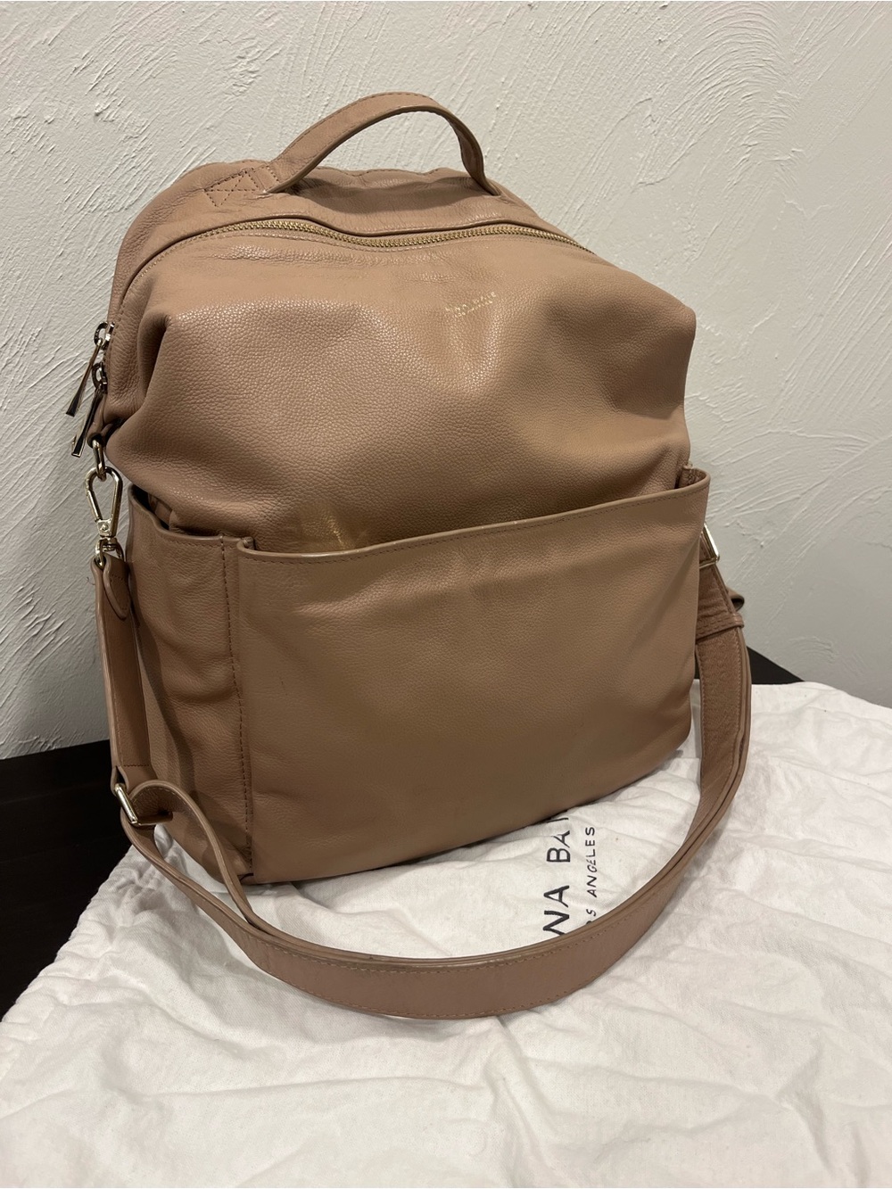 Mina Baie genuine leather Midi Stevie diaper Backpack - Tan
